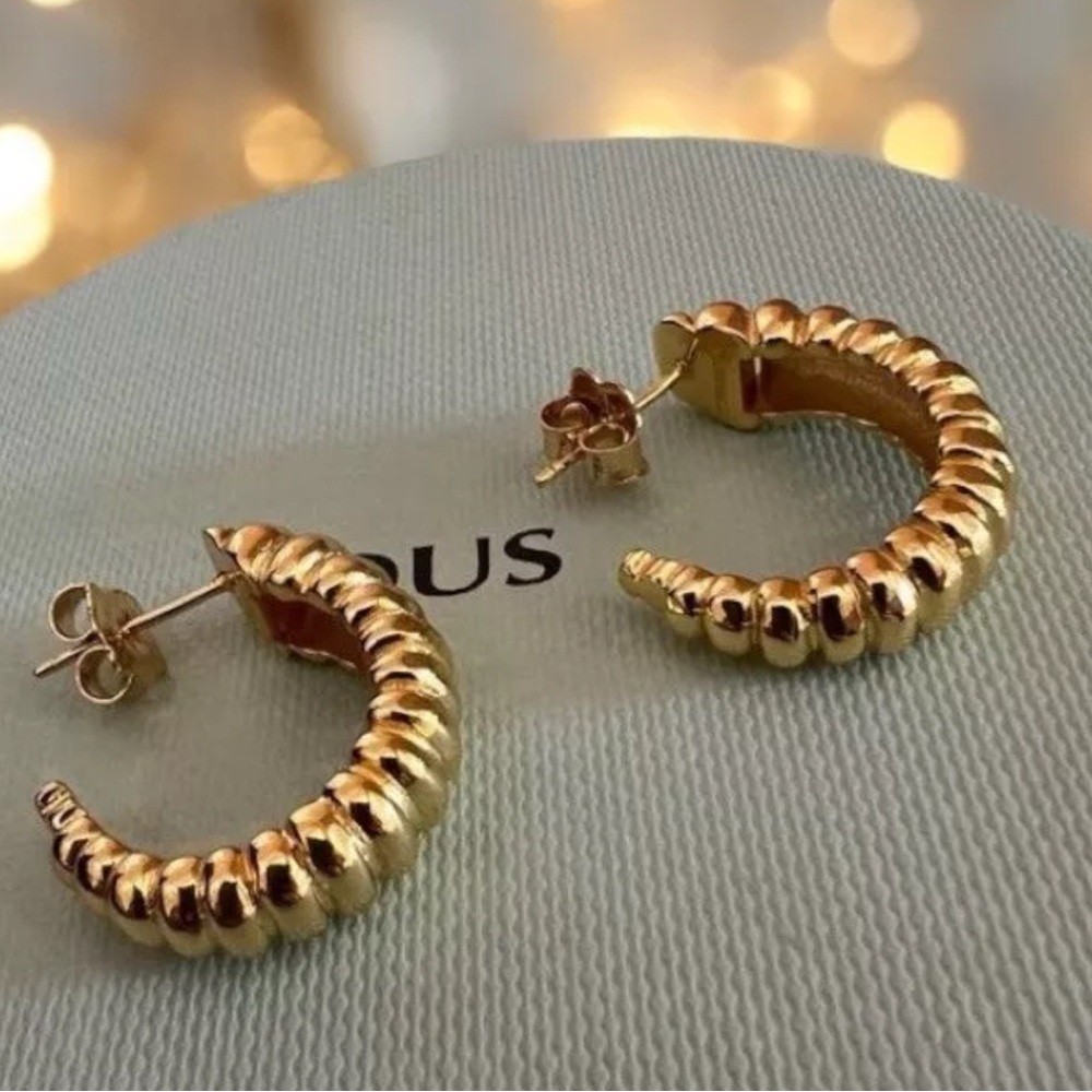Vermeil 925 Gold Ribbed Hoop Earrings